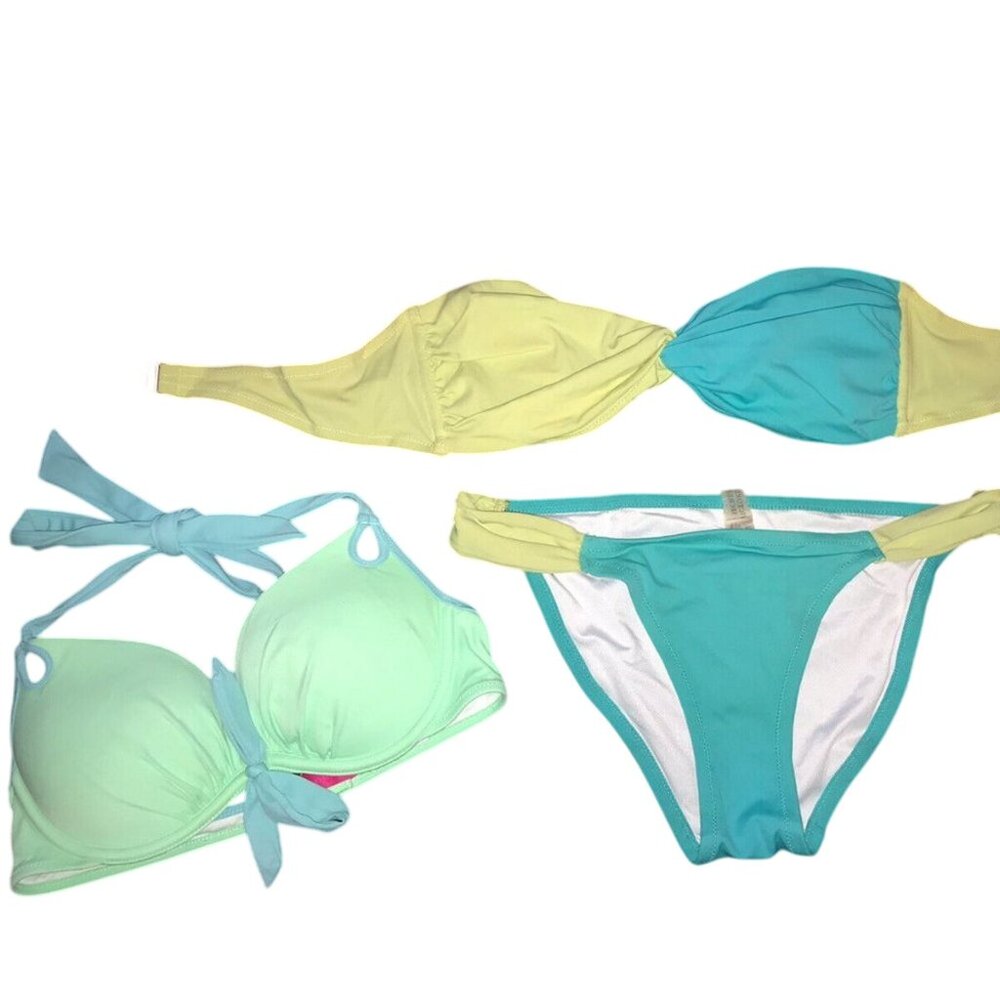 VICTORIA'S SECRET 3 PIECE INTERCHANGEABLE SWIM SUIT TOPS MEDIUM & 34B, BOTTOM’S
